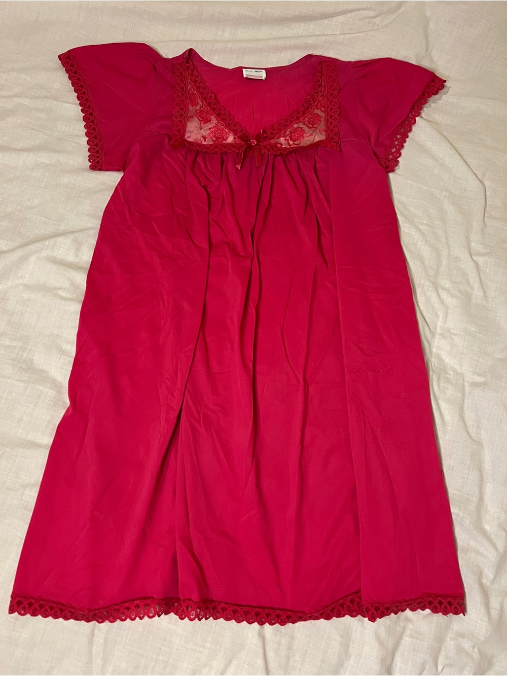 Elegant Fuchsia Lace-Trim Chemise Slip Dress - True Vintage